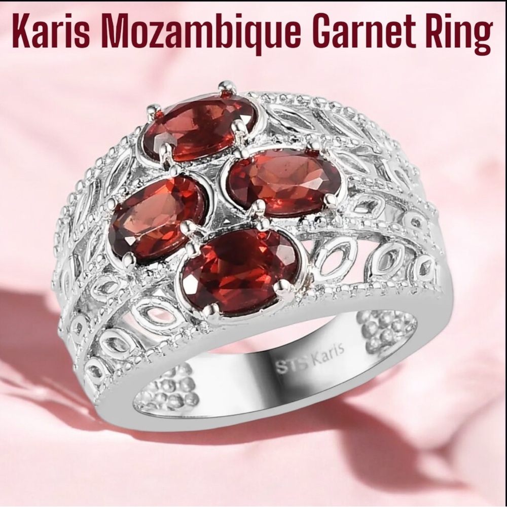 Karis Mozambique Garnet Ring In Platinum Bond Size 7 NWOT